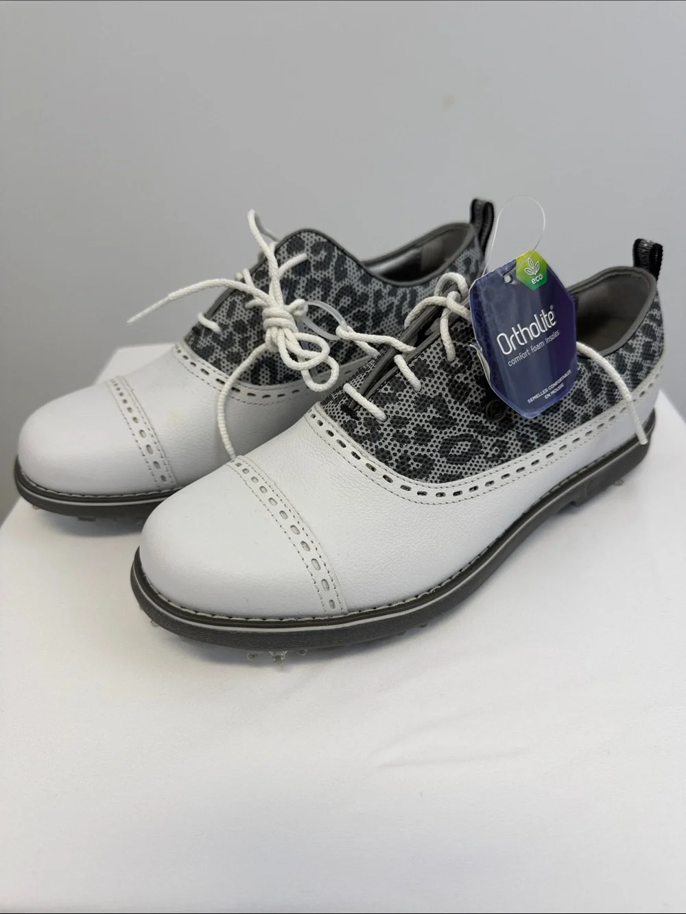NWT FootJoy DryJoys Premiere Series White Leopard Leather Golf Shoes 7
